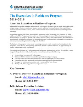 The Executives in Residence Program 2018–2019