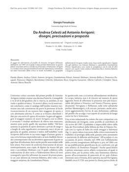 Da Andrea Celesti Ad Antonio Arrigoni: Disegni, Precisazioni E Proposte