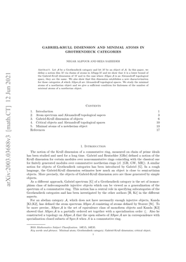 Arxiv:2003.03688V3 [Math.CT] 12 Jun 2021 Bet.Mr Rcsl,Teojcso Are-Rl Dime a Gabriel-Krull of Much Intr Objects Objects