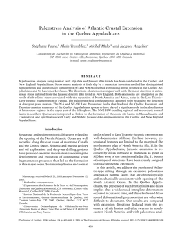 Paleostress Analysis of Atlantic Crustal Extension in the Quebec Appalachians