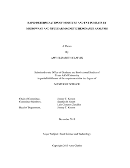 Rapid Determination of Moisture and Fat in Meats By