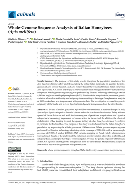 Whole-Genome Sequence Analysis of Italian Honeybees (Apis Mellifera)