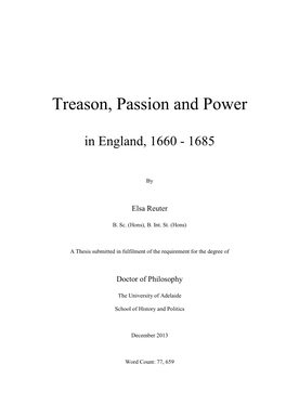 Treason, Passion and Power in England 1660-1685