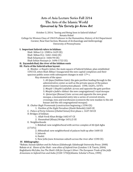 Arts of Asia Lecture Series Fall 2014 the Arts of the Islamic World Sponsored by the Society for Asian Art