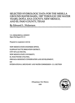 SELECTED HYDROLOGIC DATA for the MESILLA GROUND-WATER BASIN, 1987 THROUGH 1992 WATER YEARS, DONA ANA COUNTY, NEW MEXICO, and EL PASO COUNTY, TEXAS by Edward L