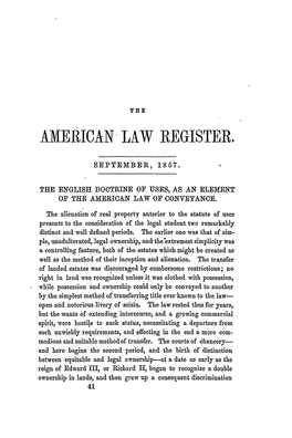 English Doctrine of Uses, As an Element of the American Law of Conveyance