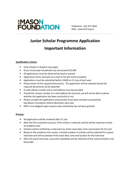 Junior Scholar Programme Application Important Information