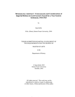 Transcaucasia and Considerations of Imperial Defence in Lord Curzon's Search for a Near Eastern Settlement, 1918-1923