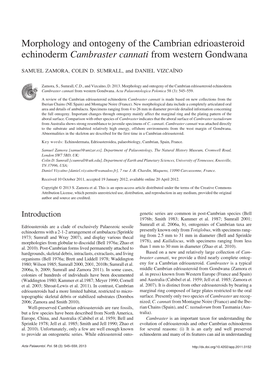 Morphology and Ontogeny of the Cambrian Edrioasteroid Echinoderm Cambraster Cannati from Western Gondwana