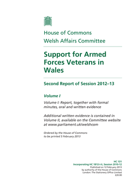 Support for Armed Forces Veterans in Wales