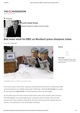 Bad News Week for BBC As Murdoch Press Sharpens Claws