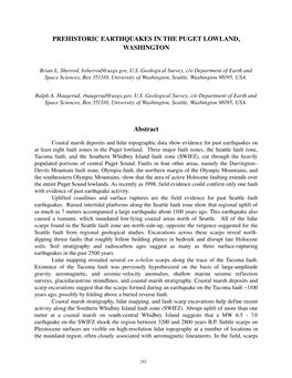 Prehistoric Earthquakes in the Puget Lowland, Washington
