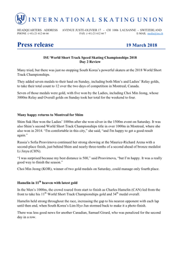 Press Release 19 March 2018