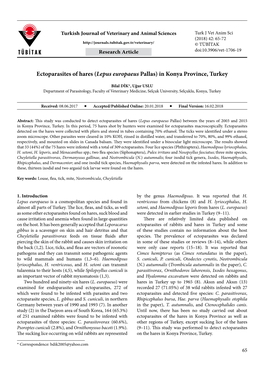 Ectoparasites of Hares (Lepus Europaeus Pallas) in Konya Province, Turkey