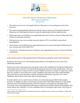 How We Choose the Board of Education: the Case for Reform March 2021