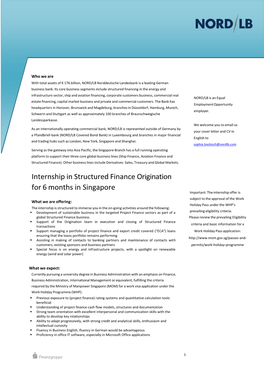 Internship in Structured Finance Origination for 6 Months in Singapore