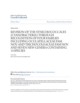 Cyanobacteria) Through Recognition of Four Families Including Oculatellaceae Fam