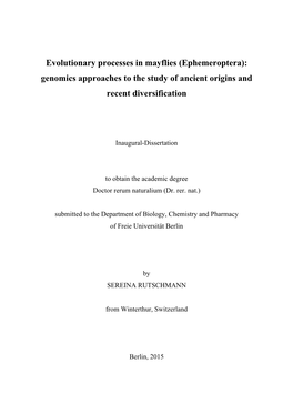 Ephemeroptera): Genomics Approaches to the Study of Ancient Origins and Recent Diversification