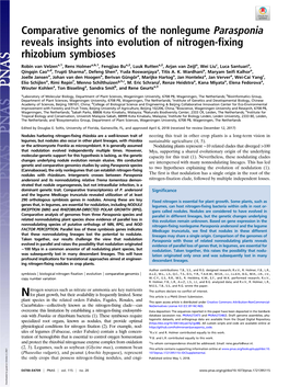 Comparative Genomics of the Nonlegume Parasponia Reveals Insights Into Evolution of Nitrogen-Fixing Rhizobium Symbioses