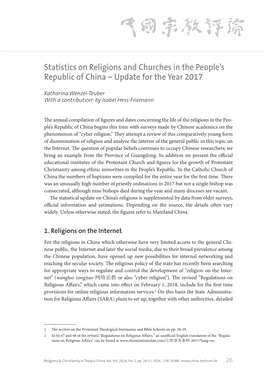 Statistics on Religions and Churches in the People's Republic of China