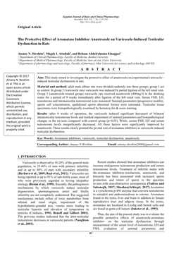 The Protective Effect of Aromatase Inhibitor Anastrozole on Varicocele-Induced Testicular Dysfunction in Rats