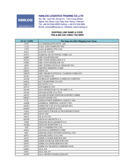 Shipping Line Name & Code Tên & Mã Các Hãng Tàu Bi Ển