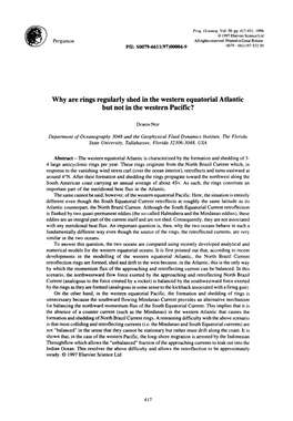 Why Are Rings Regularly Shed in the Western Equatorial Atlantic but Not in the Western Pacific?