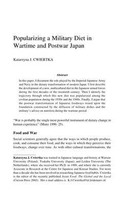 Popularizing a Military Diet in Wartime and Postwar Japan