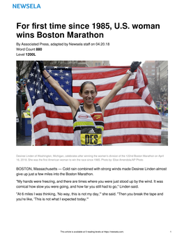 For First Time Since 1985, U.S. Woman Wins Boston Marathon