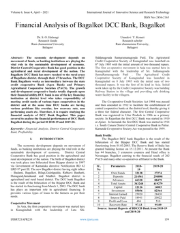 Financial Analysis of Bagalkot DCC Bank, Bagalkot