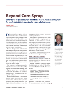 Beyond Corn Syrup Other Types of Glucose Syrups Need to Be Used in Place of Corn Syrups for Products to Fit Into a Particular Clean-Label Category