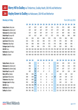 243 Merry Hill to Dudley Via Timbertree, Cradley Heath, Old Hill and Netherton