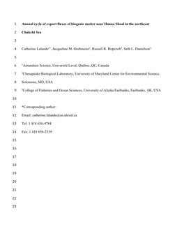 1 Annual Cycle of Export Fluxes of Biogenic Matter Near Hanna Shoal in the Northeast