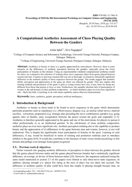 A Computational Aesthetics Assessment of Chess Playing Quality Between the Genders