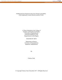 Holding the Eel of Science by the Tail: Women’S Sociability in the Eighteenth-Century British Scientific World