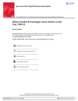Milan's Studio Di Fonologia: Voice Politics in the City