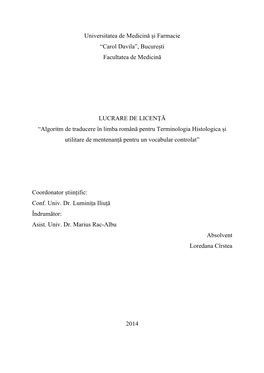 Algoritm De Traducere În Limba Română Pentru Terminologia Histologica Și