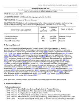 OMB No. 0925-0046, Biographical Sketch Format Page