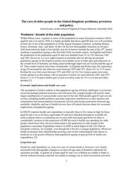 The Care of Older People in the United Kingdom: Problems, Provision and Policy