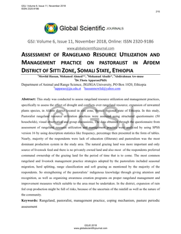 Assessment of Rangeland Resource Utilization And