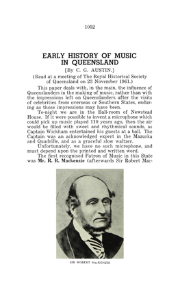 EARLY HISTORY of MUSIC in QUEENSLAND [By C