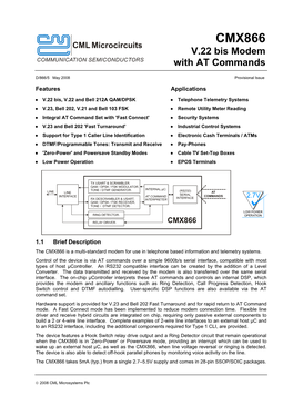 CMX866 V.22 Bis Modem with at Commands