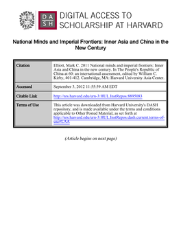 National Minds and Imperial Frontiers: Inner Asia and China in the New Century