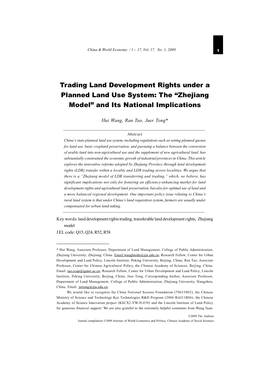 Trading Land Development Rights Under a Planned Land Use System: the “Zhejiang Model” and Its National Implications