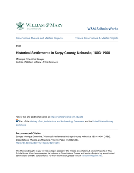 Historical Settlements in Sarpy County, Nebraska, 1803-1900