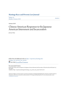 Chinese American Responses to the Japanese American Internment and Incarceration Jeremy Chan