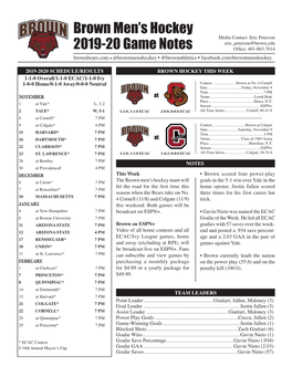 Brown Men's Hockey 2019-20 Game Notes