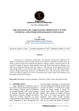 The Influence of Tarkaśāstra Proficiency in the Internal and Interfaith Dialogue Nowadays