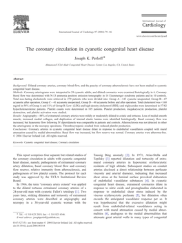 The Coronary Circulation in Cyanotic Congenital Heart Disease