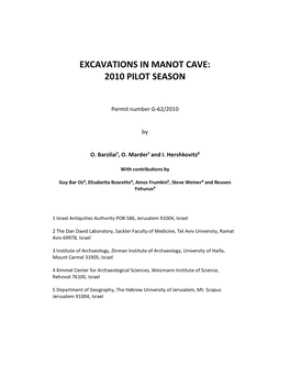 Excavations in Manot Cave: 2010 Pilot Season